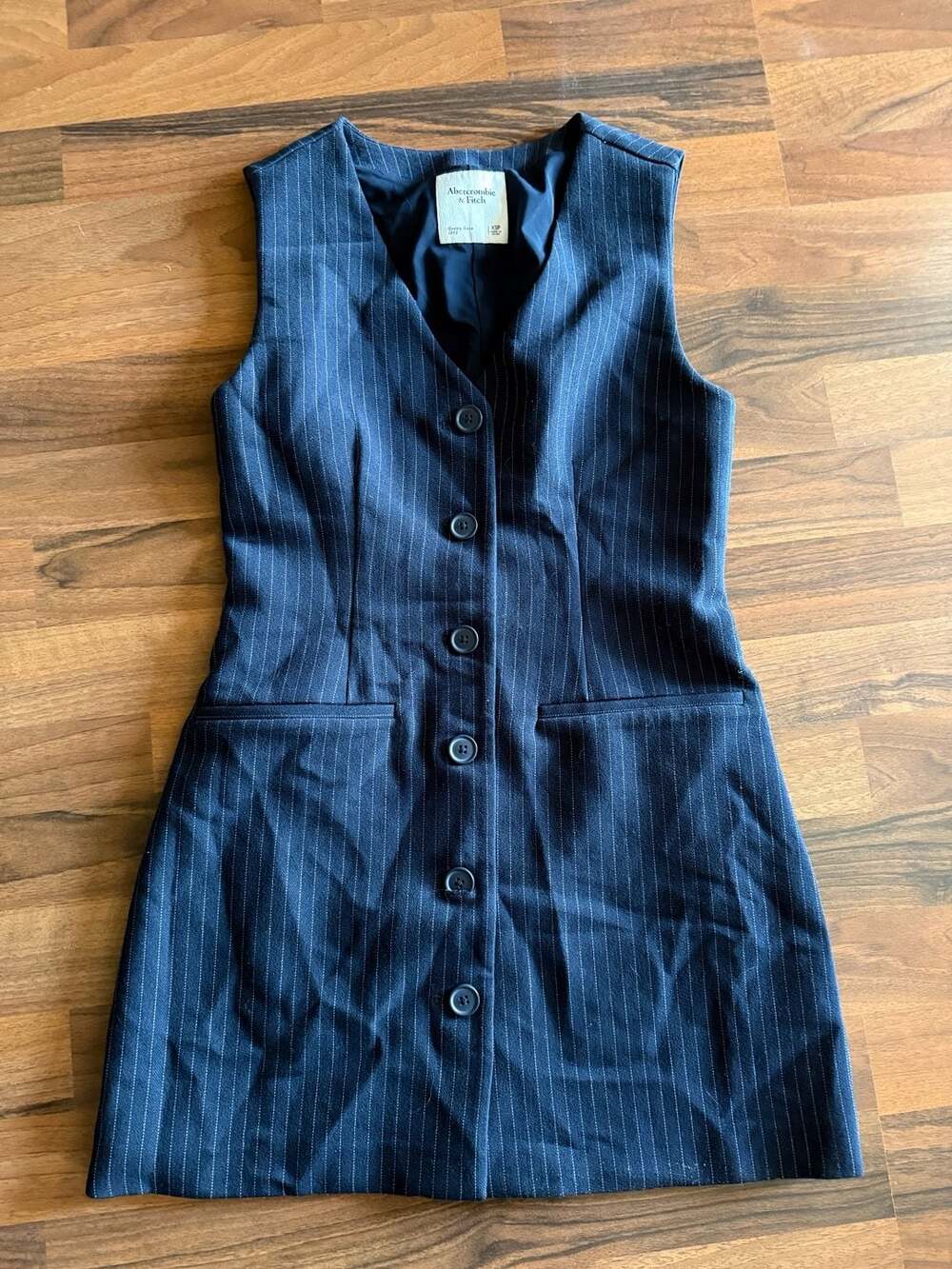 Abercrombie & Fitch Pinstripe Vest Dress Navy Blue XSP